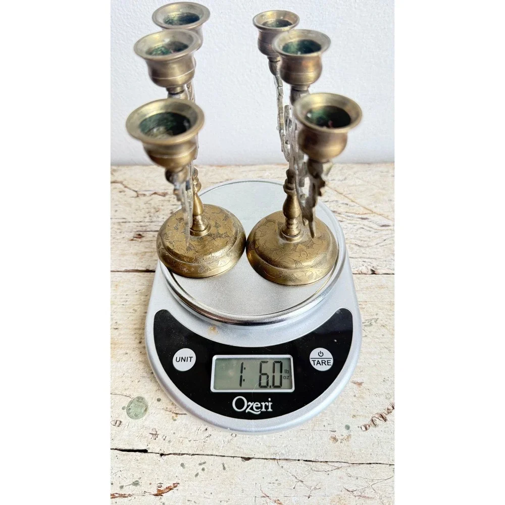 Vintage Brass Dragon Candelabra Pair 3 Light Etched Taper Holders India